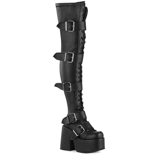 Demonia Cult Signature | "Camel-305" Boots - Black Stretch Vegan Leather