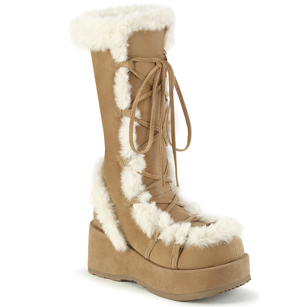 Demonia Cult Essential | "Cubby-311" Boots - Camel Vegan Suede