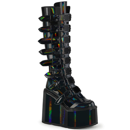 Demonia Cult Value | "Swing-815" Boots - Black Holographic Patent