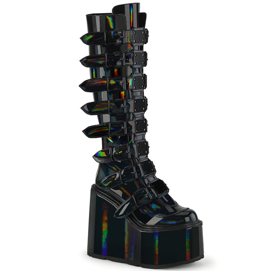 Demonia Cult Value | "Swing-815" Boots - Black Holographic Patent