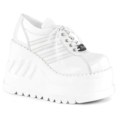 Demonia Cult Essential | "Stomp-08" Shoes - White Patent-Vegan Leather