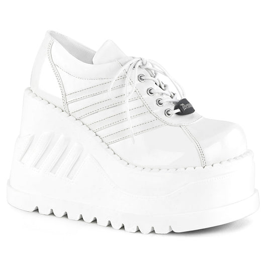 Demonia Cult Essential | "Stomp-08" Shoes - White Patent-Vegan Leather