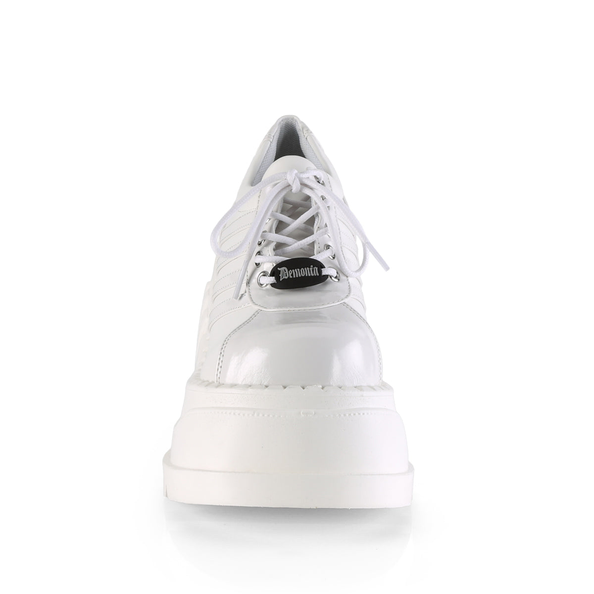 Demonia Cult Essential | "Stomp-08" Shoes - White Patent-Vegan Leather
