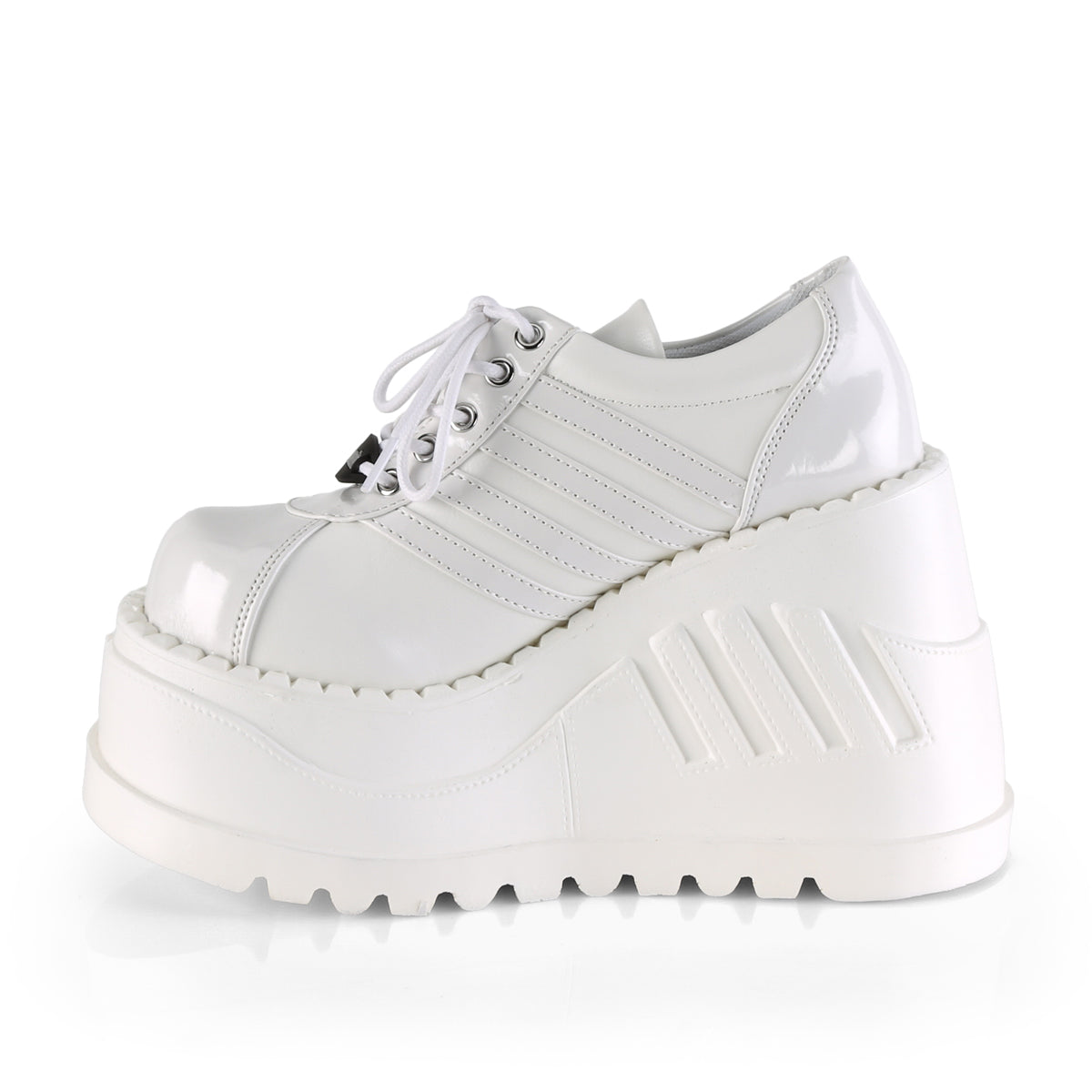 Demonia Cult Essential | "Stomp-08" Shoes - White Patent-Vegan Leather