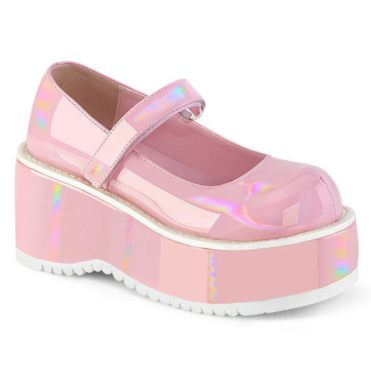 Demonia Cult Signature | "Dollie-01" Platforms - Baby Pink Holo Patent