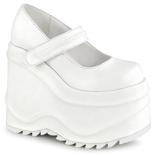 Demonia Cult Essential | "Wave-32" Platforms - White Vegan Leather