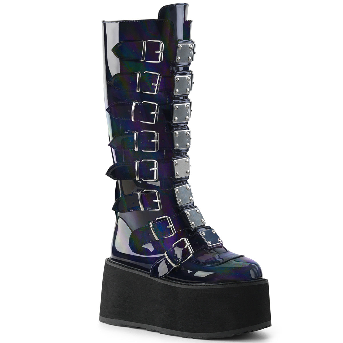 Demonia Cult Great Value | "Damned-318" Boots - Black Hologram Vegan Leather