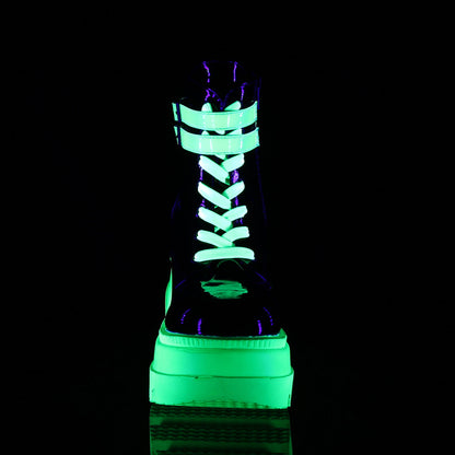 Demonia Cult Everyday | "Shaker-52" Boots - Black Patent-UV Neon Green