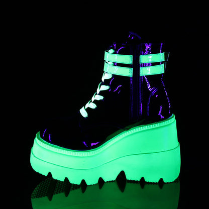 Demonia Cult Everyday | "Shaker-52" Boots - Black Patent-UV Neon Green