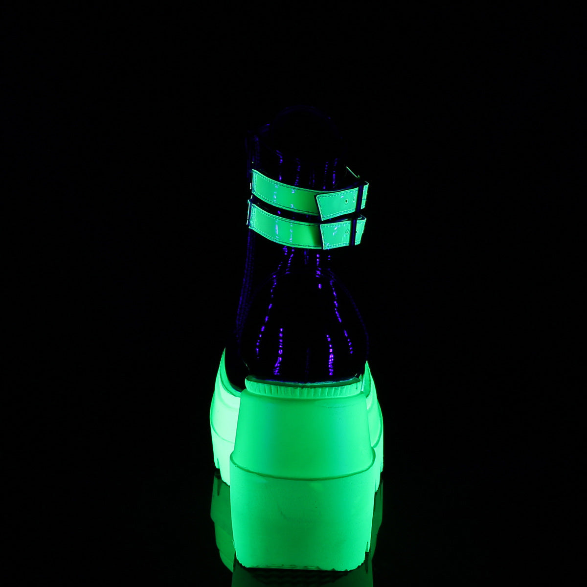Demonia Cult Everyday | "Shaker-52" Boots - Black Patent-UV Neon Green