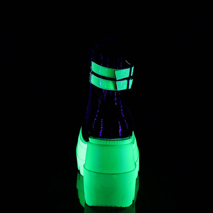 Demonia Cult Everyday | "Shaker-52" Boots - Black Patent-UV Neon Green