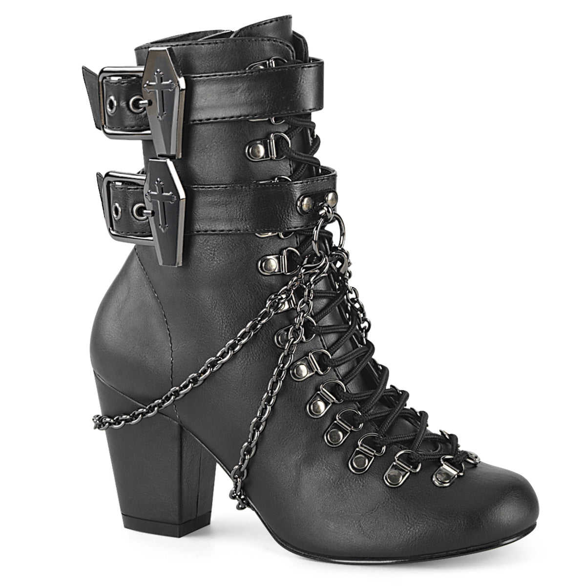 Demonia Cult Exclusive | "Vivika-128" Boots - Black Vegan Leather