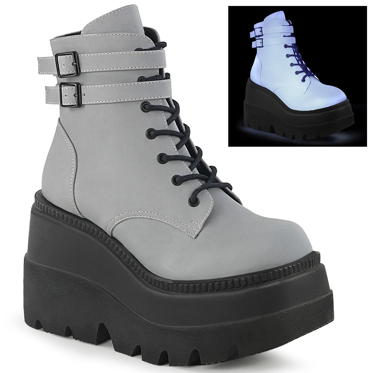 Demonia Cult Signature | "Shaker-52" Boots - Gray Reflective