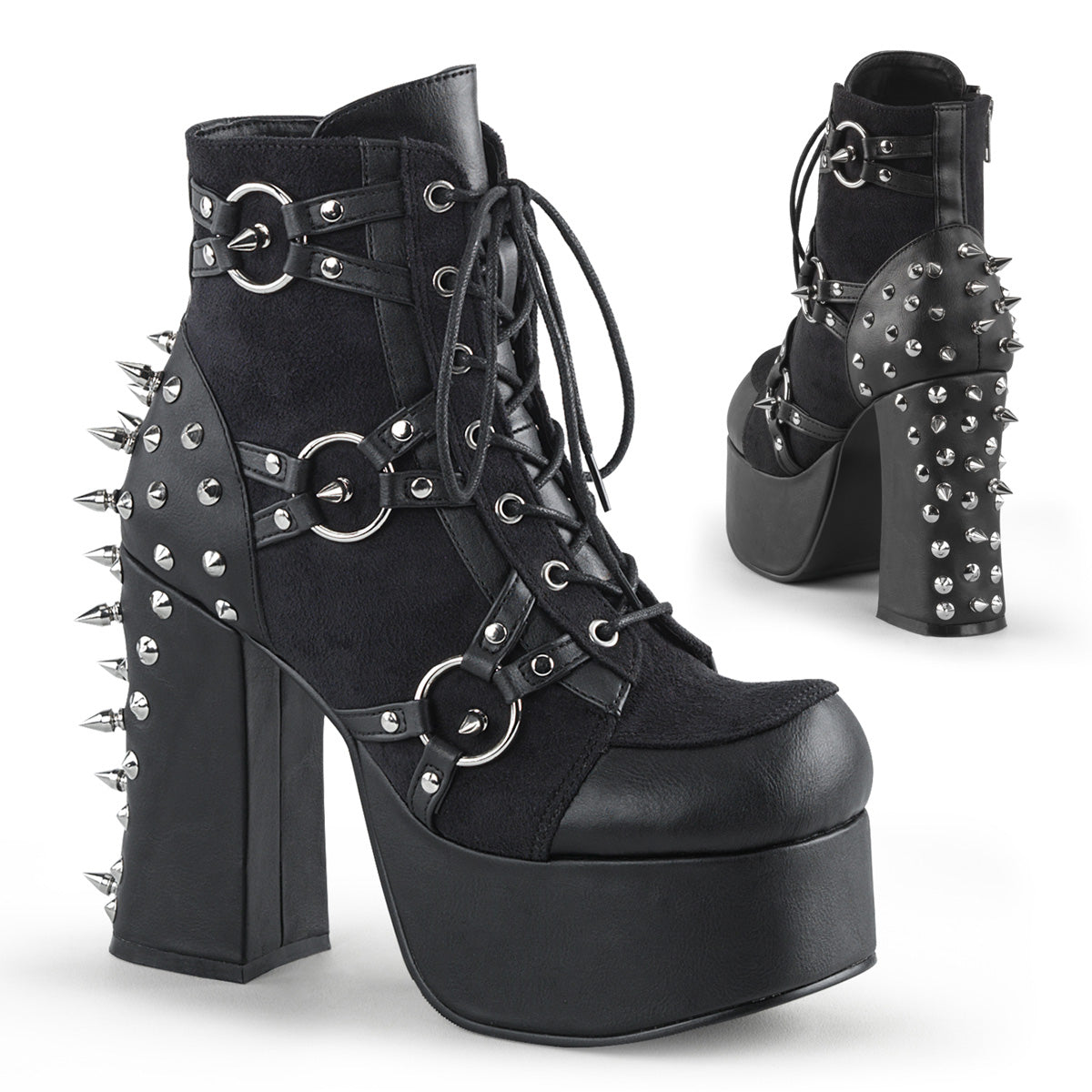 Demonia Cult Classic | "Charade-100" Boots - Black Vegan Leather-Suede